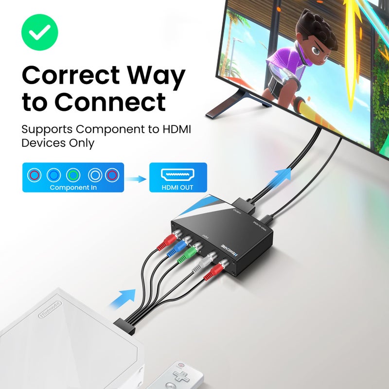 NEWCARE Component to HDMI Converter, Aluminum Alloy YPbPr + R/L to HDMI Adapter, 1080P Component 5RCA RGB Video Audio Converter for PS2 PS3 DVD Xbox 360 Nintendo Wii to Smart HDTV Monitor Projector - Image 4